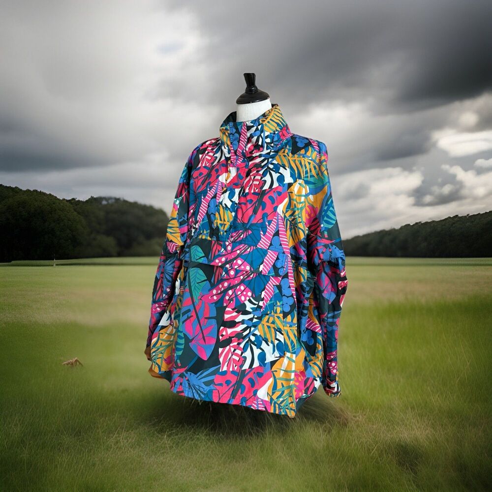 LJ by Lauren James Sz XL Colorful Floral Pullover Wind Rain Hooded Jacket - Picture 2 of 12